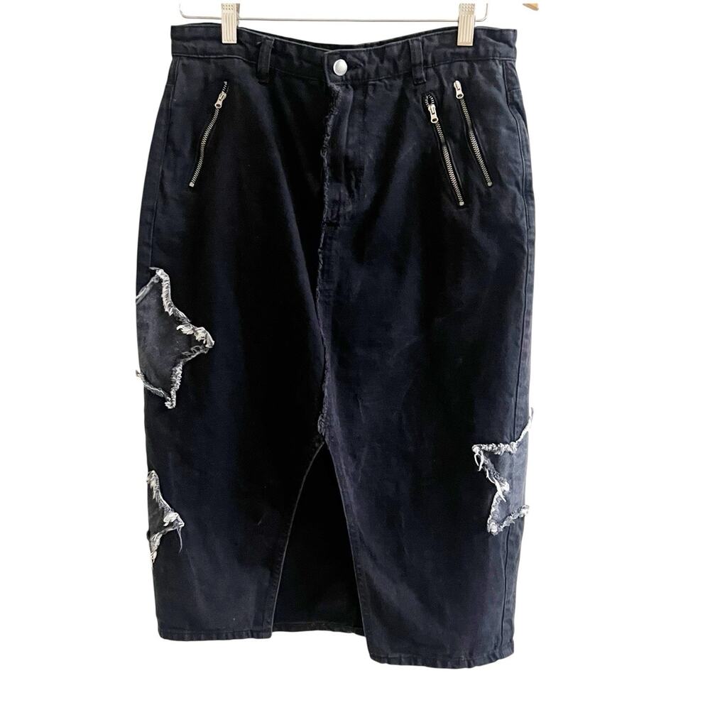 Daisy Street Star Patch Knee Length Denim Size Small Black Cotton Grunge